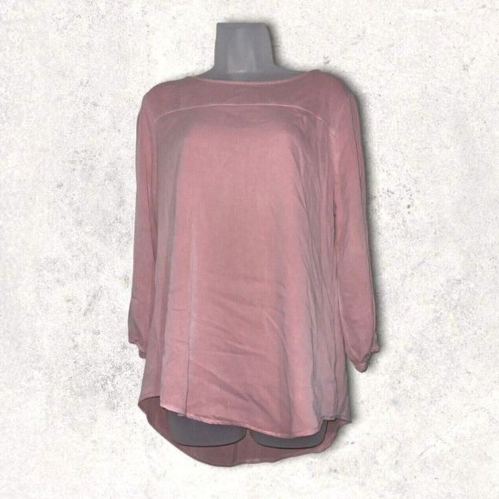 Women's Sz Medium Cato C Est 1946 Blouse Pink Rayon 3/4 Sleeves Rear Buttons Top